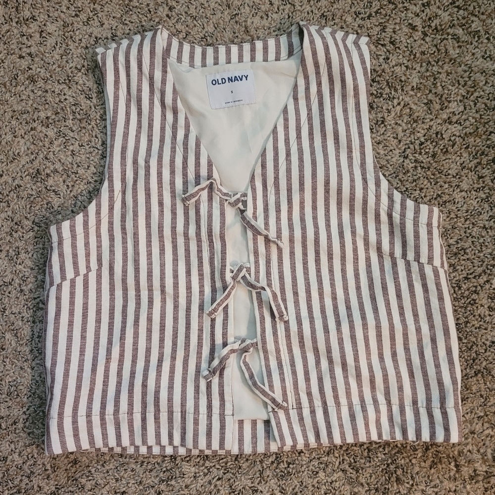 Old Navy Brown and White Striped Vest